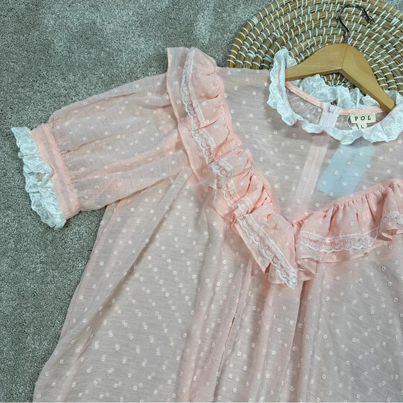 POL Shabby Chic Boho Cottagecore Blouse Ruffle Sheer Fairy Romantic Size L - Picture 3 of 13